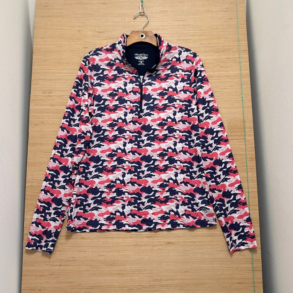 Straight Down Womens Pink Navy Camo Quarter Zip Golf Pullover Top Size M